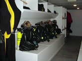 Inside the dive trailer shows all gear lined up and ready to go.